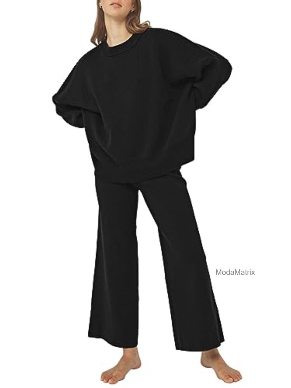 Women's 2 Piece Knit Lounge Set Sweater Top Wide Leg Pants Tracksuit
